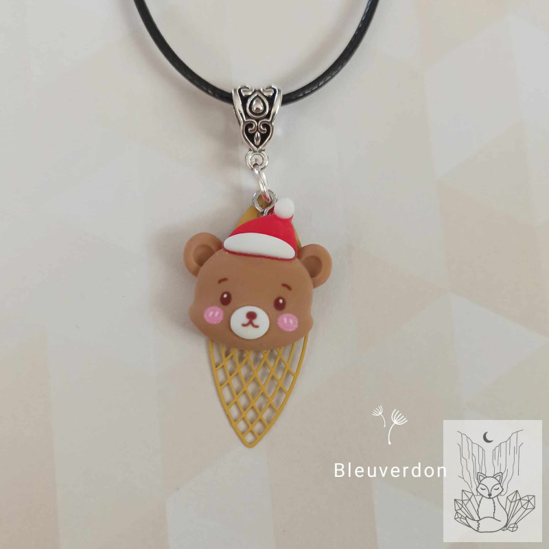 Collier fantaisie de noël - ourson de noël