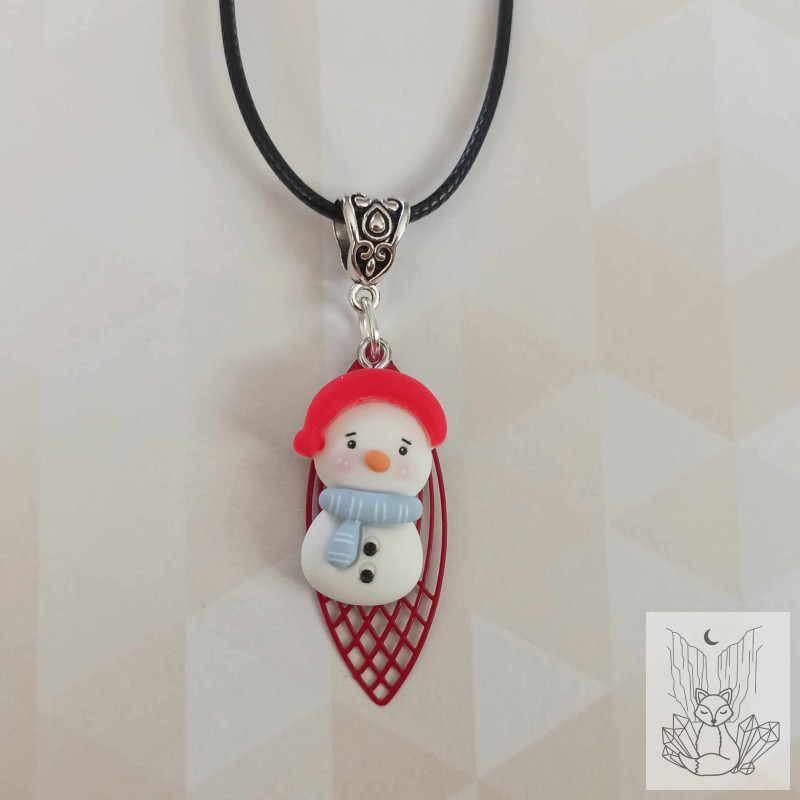 Collier fantaisie de noël - bonhomme de neige