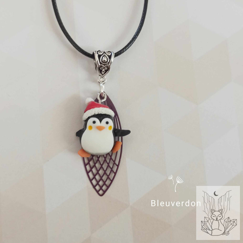 Collier fantaisie de noël - pingouin de noël