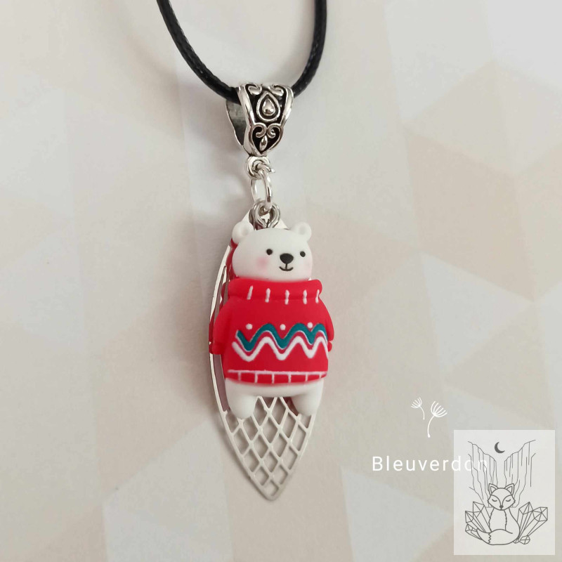 Collier fantaisie de noël - ourson de noël