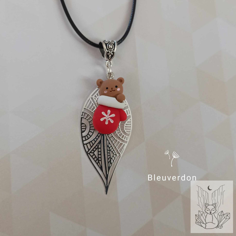 Collier fantaisie de noël - ourson de noël