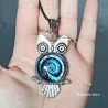 Collier fantaisie chouette et cabochon horloge fantaisie