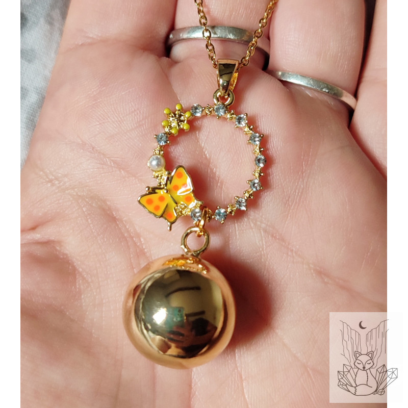 Bola de grossesse papillon et strass. Chaîne en acier inoxydable