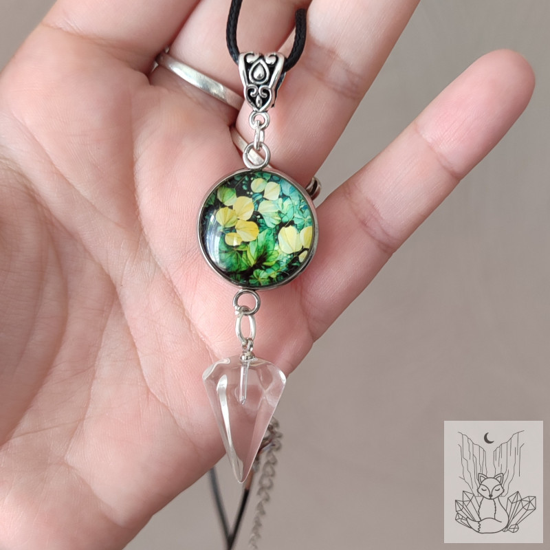 Collier cristal de roche et cabochon