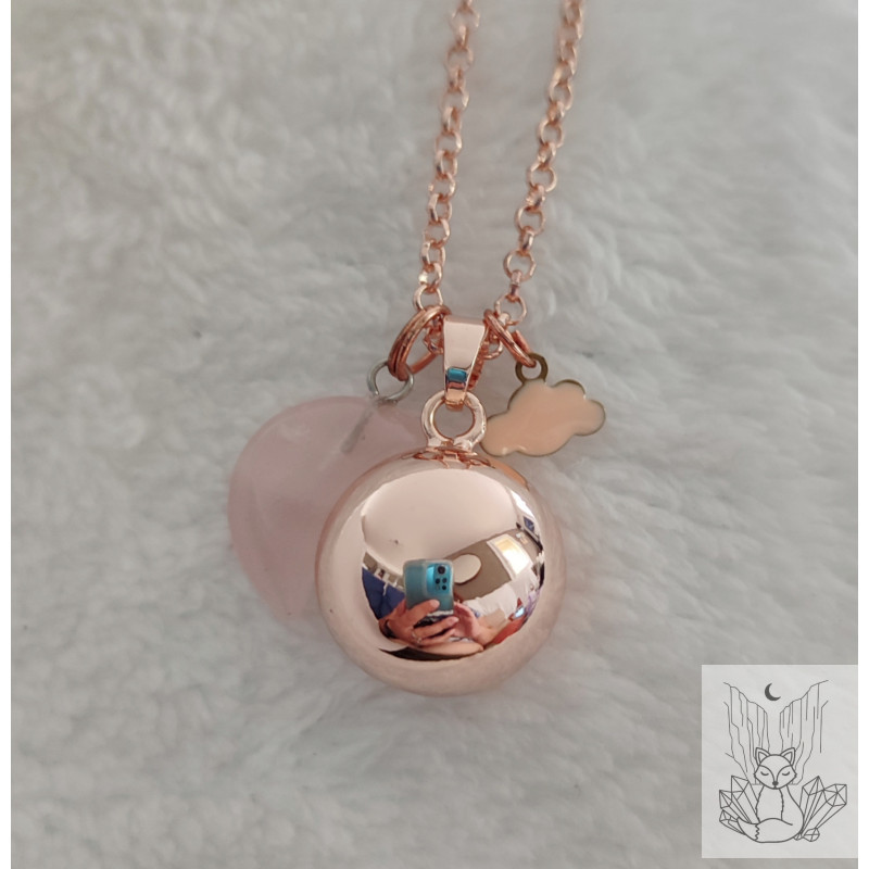 Bola de grossesse or rose - lune en quartz rose et petit nuage