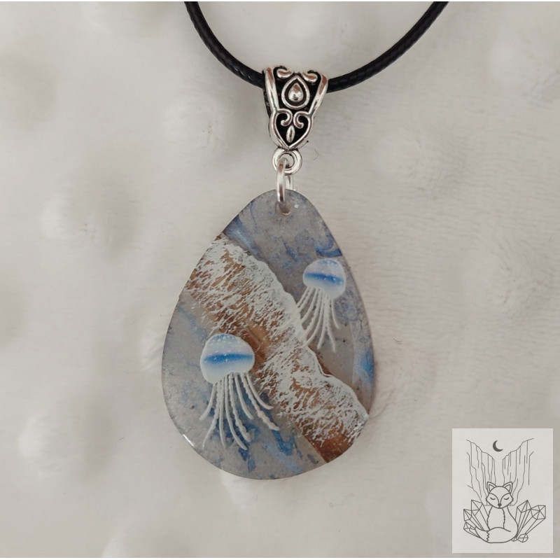 Collier résine et bois collection Océan. Pièce unique
