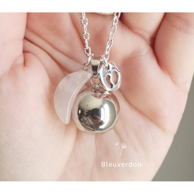 Bola de grossesse petits pieds et lune en quartz rose