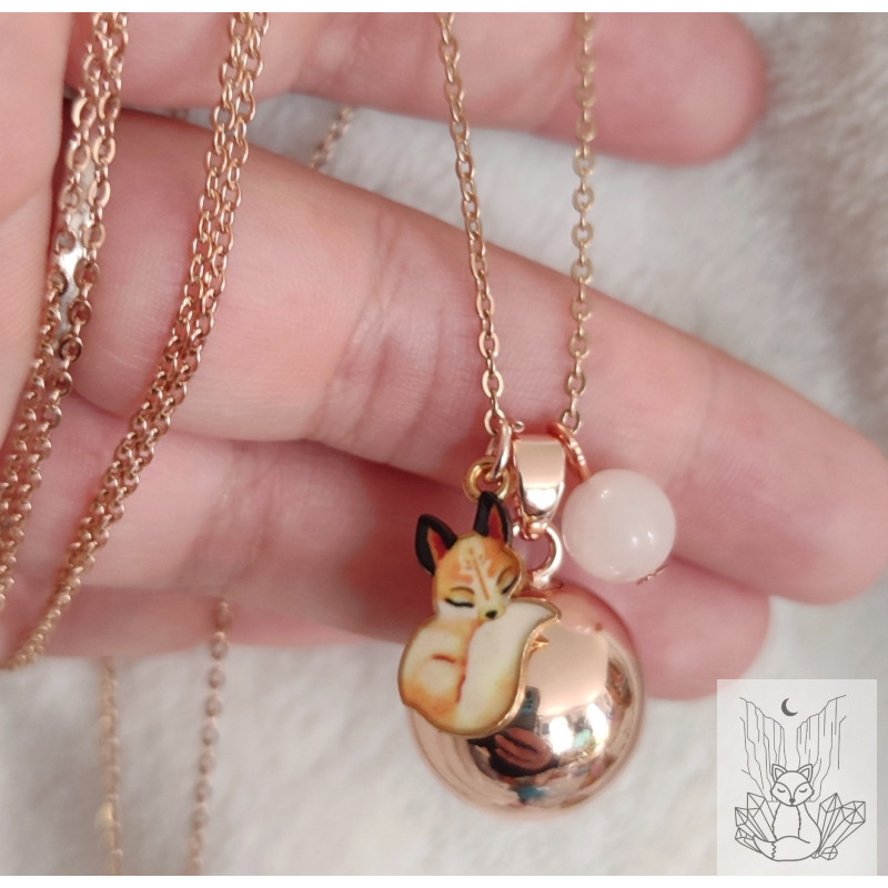 Bola de grossesse or rose renard et quartz rose