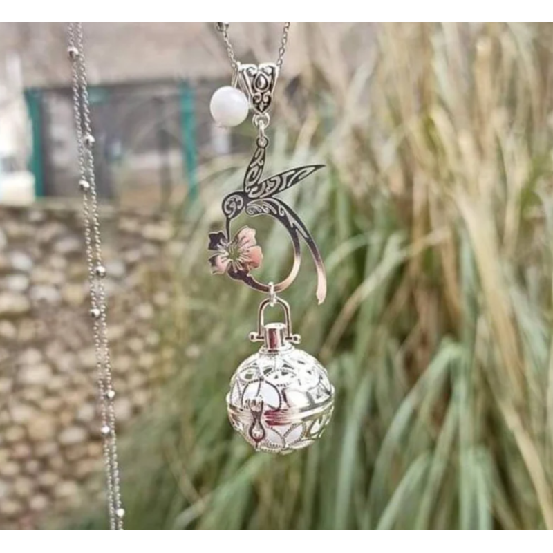 Bola de grossesse colibri et perle en pierre de lune