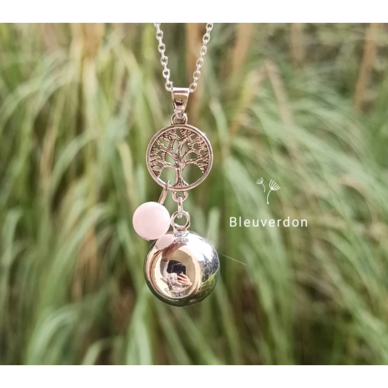 Bola de grossesse arbre de vie et perle en quartz rose