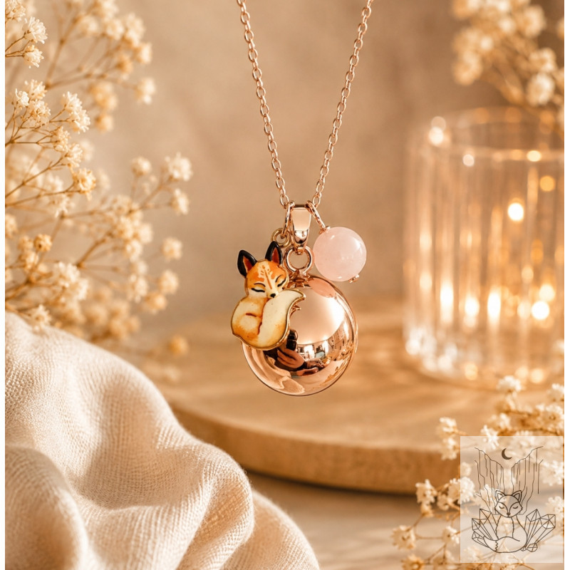 Bola de grossesse or rose renard et quartz rose