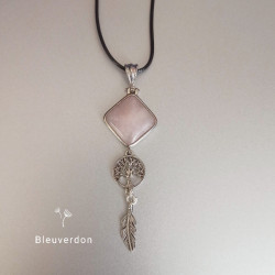Collier quartz rose arbre...
