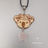 Collier koala en bois et quartz rose