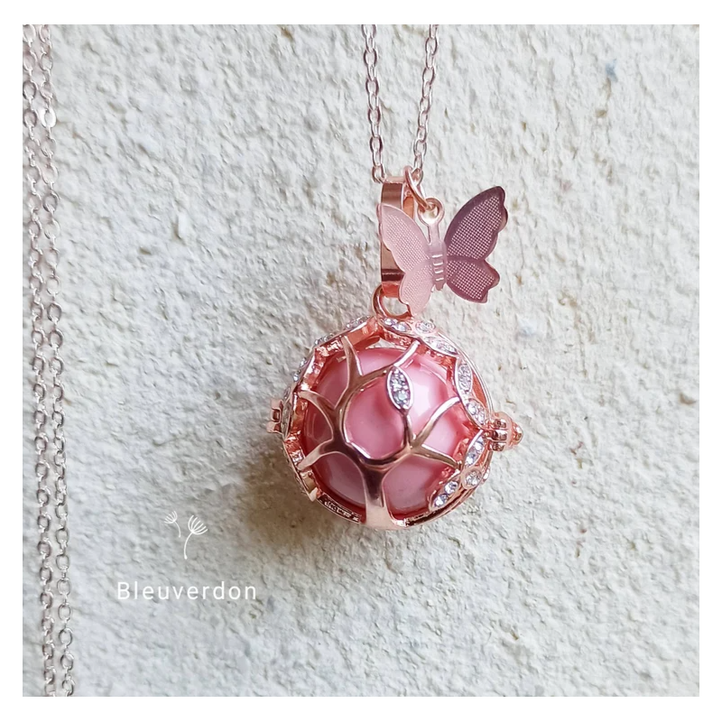 Bola de grossesse arbre de vie et papillon or rose