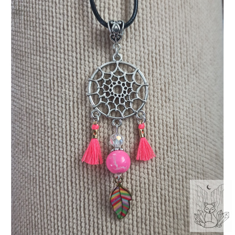 collier attrape rêve rose