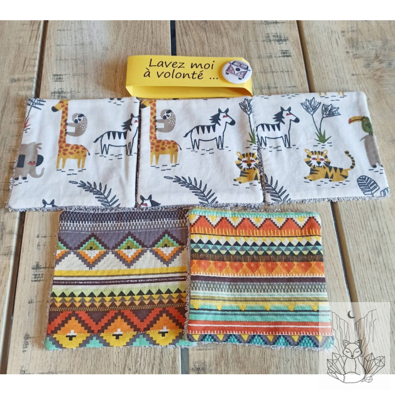 Lot de 5 grandes lingettes lavables. Lingettes démaquillantes