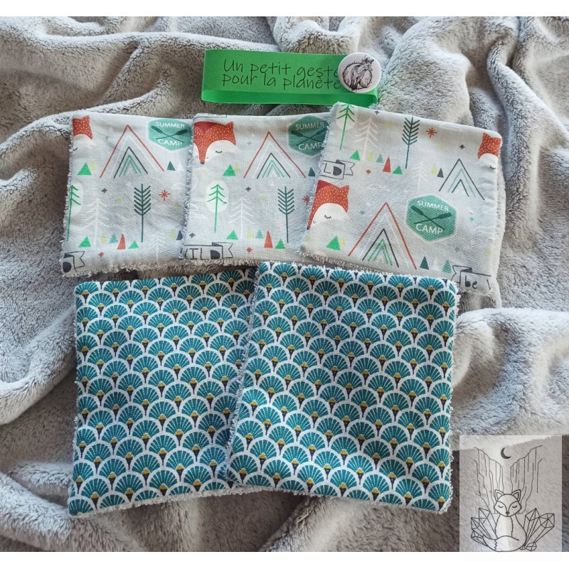 Lot de 5 grandes lingettes lavables. Lingettes démaquillantes