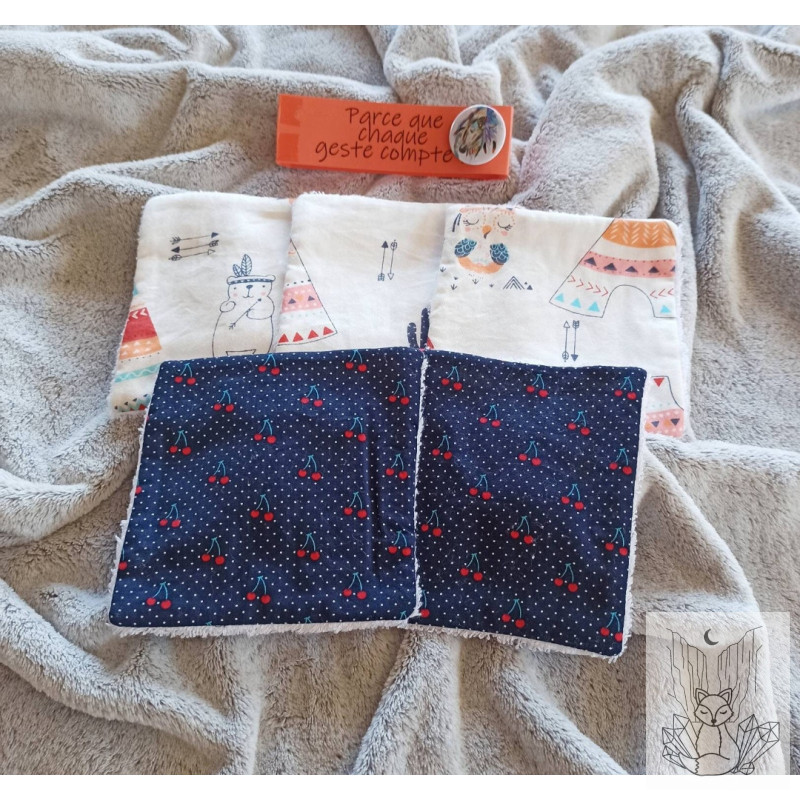 Lot de 5 grandes lingettes lavables. Lingettes démaquillantes