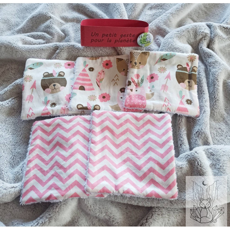 Lot de 5 grandes lingettes lavables. Lingettes démaquillantes