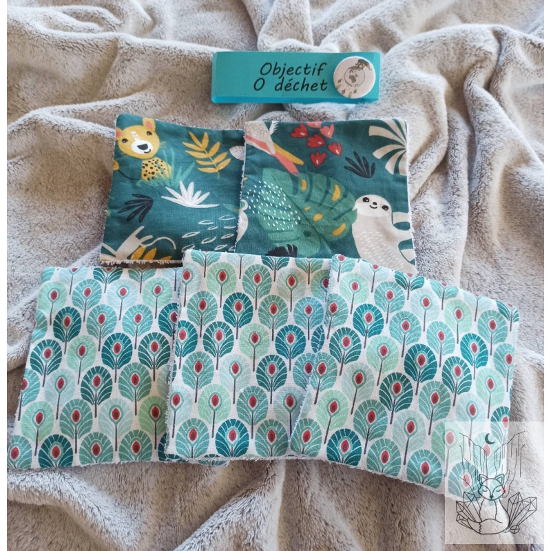 Lot de 5 grandes lingettes lavables. Lingettes démaquillantes