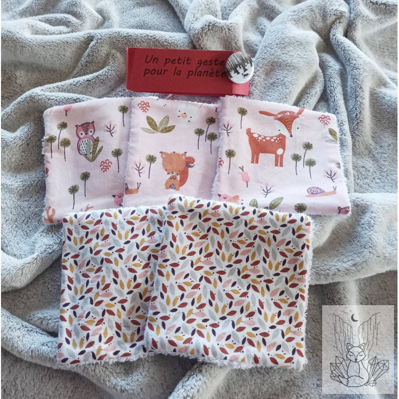 Lot de 5 grandes lingettes lavables. Lingettes démaquillantes