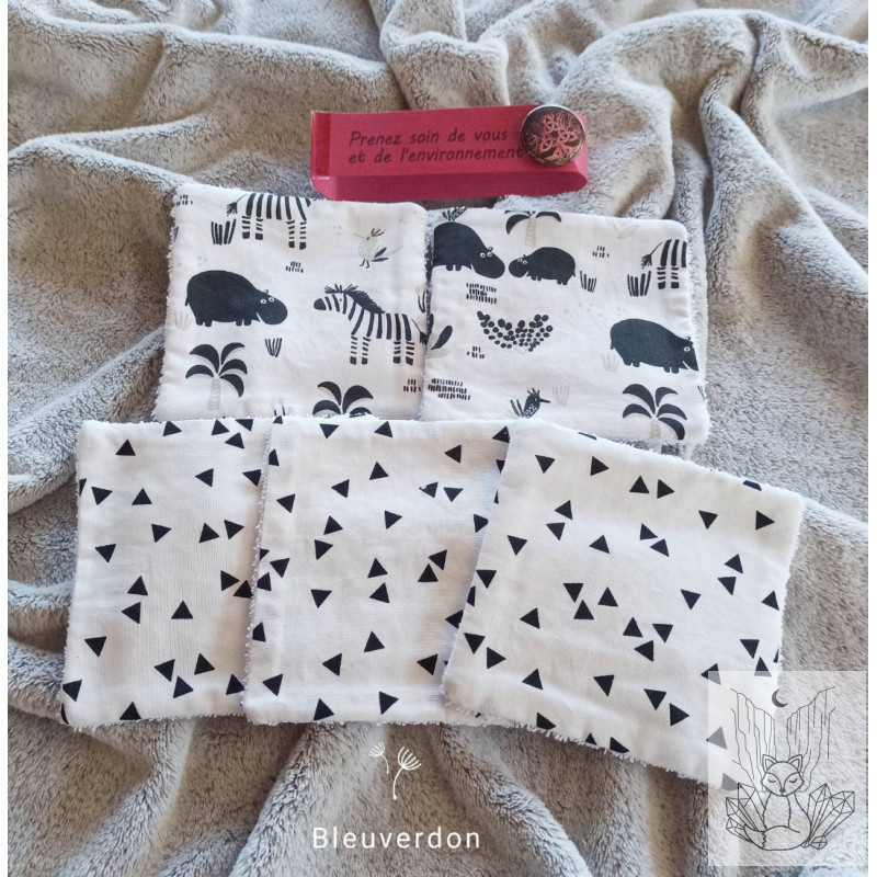 Lot de 5 grandes lingettes lavables. Lingettes démaquillantes