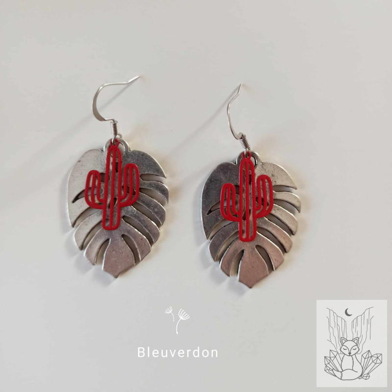 Boucles d'oreilles monstera et cactus